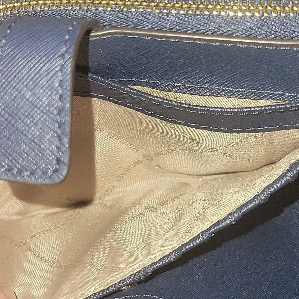 Michael Kors Jet Set Travel Double Zip Wristlet Navy Blue Floral Wallet